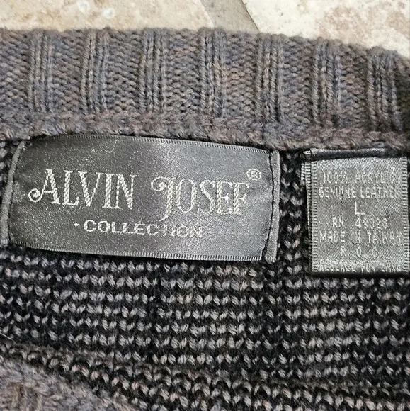 Alvin Josef L Brown Black 80s Geometric Sweater Leather Patches Rare Vintage